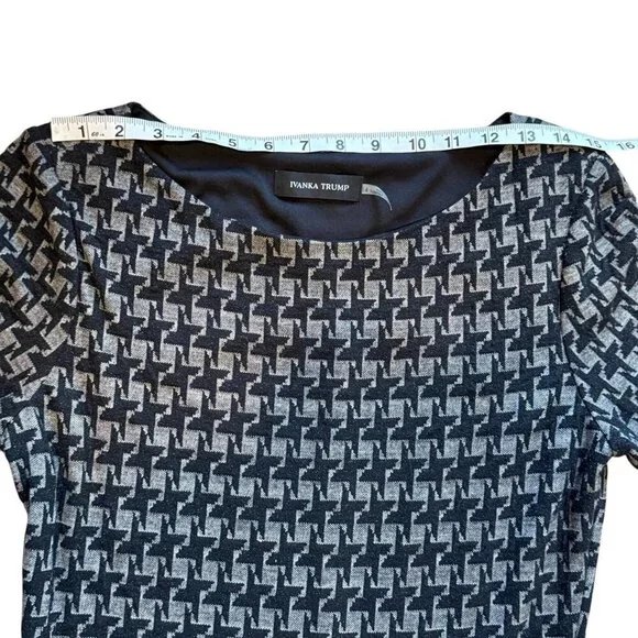 Ivanka Trump Dress Drop Waist Flare Black Grey/white Houndstooth Long Sleeve - Picture 6 of 9